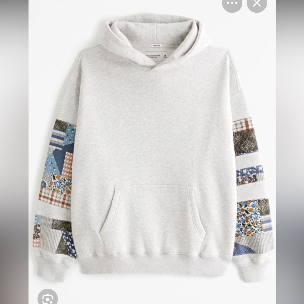 Abercrombie & Fitch Gray Hoodie with Patchwork Sleeves